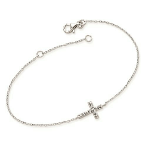Cross Bracelet w/ CZ, Sterling Silver Cross Bracelet Details about   Cross Bracelet