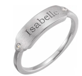 Custom bar name ring with Diamonds in Sterling Silver