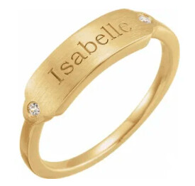 Custom bar name ring with Diamonds in 14k Yellow, White or Rose Gold