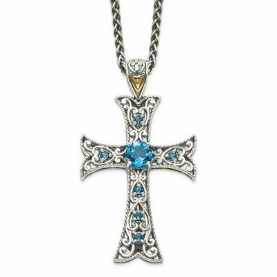 Peora Women's London Blue Topaz Cross Necklace - 925 Sterling Silver, 6 Carats Oval Stones, 18" Chain, December Birthstone Gift - View #13