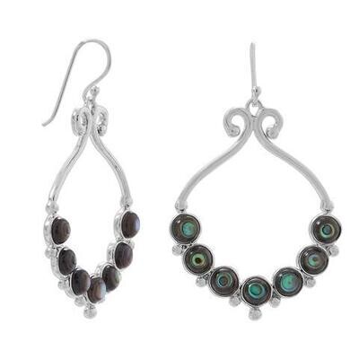Sterling silver statment earrings crafted with paua shell cabochons.