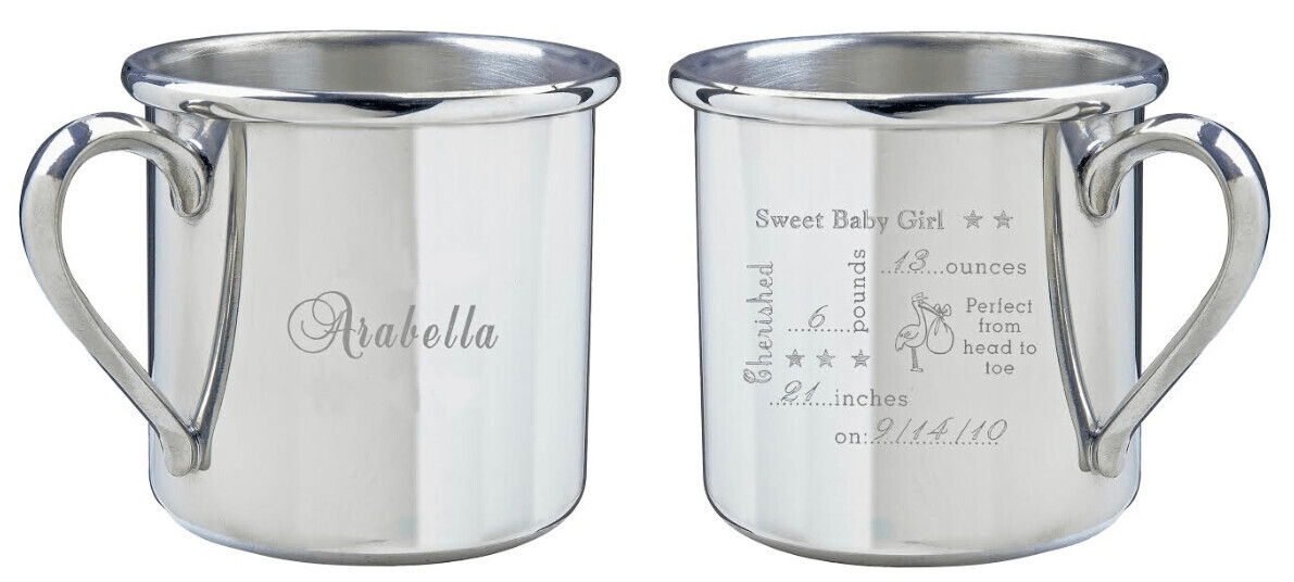 Personalized Pewter Baby Cup with Birth Record