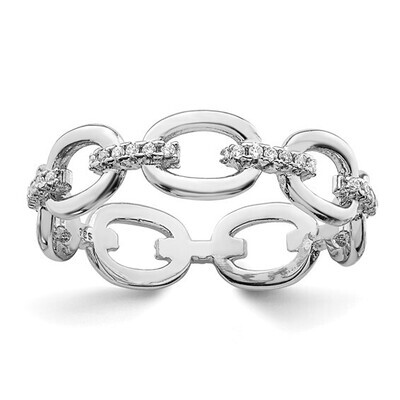 Sterling Silver Rhodium-plated CZ Bars and Oval Links Band