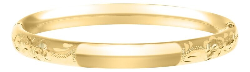 Gold Filled Child's Bangle Bracelet with floral etching - 4.5" Circumference