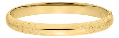 Gold Filled Bangle Bracelet with etched floral design - 7" Circumference. Can be engraved.