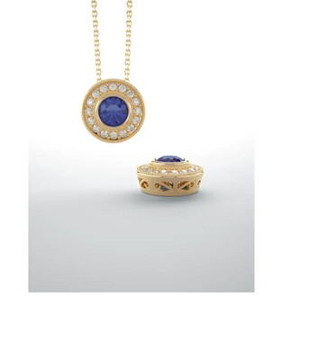 Sapphire and Diamond 14k Yellow Gold Necklace 18