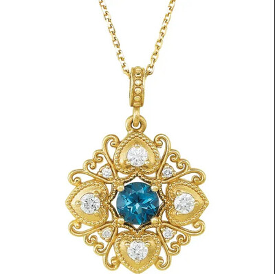 London Blue Topaz and Diamond 14k Yellow Gold Necklace 18"