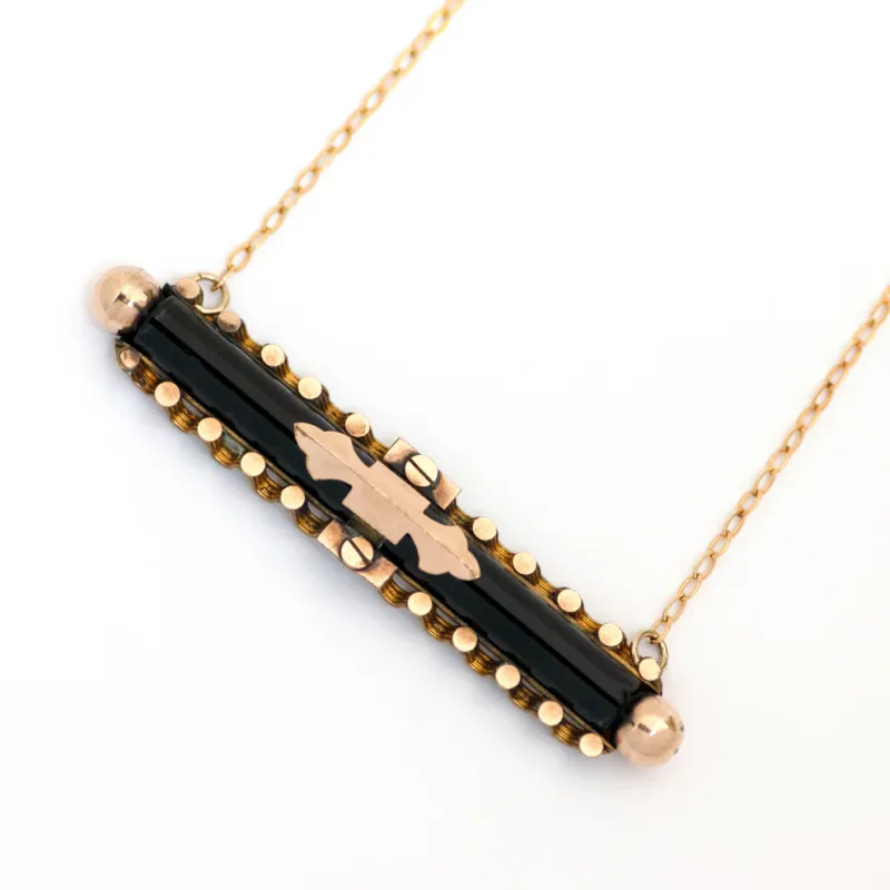 Black jet 14k gold filled bar pin pendant