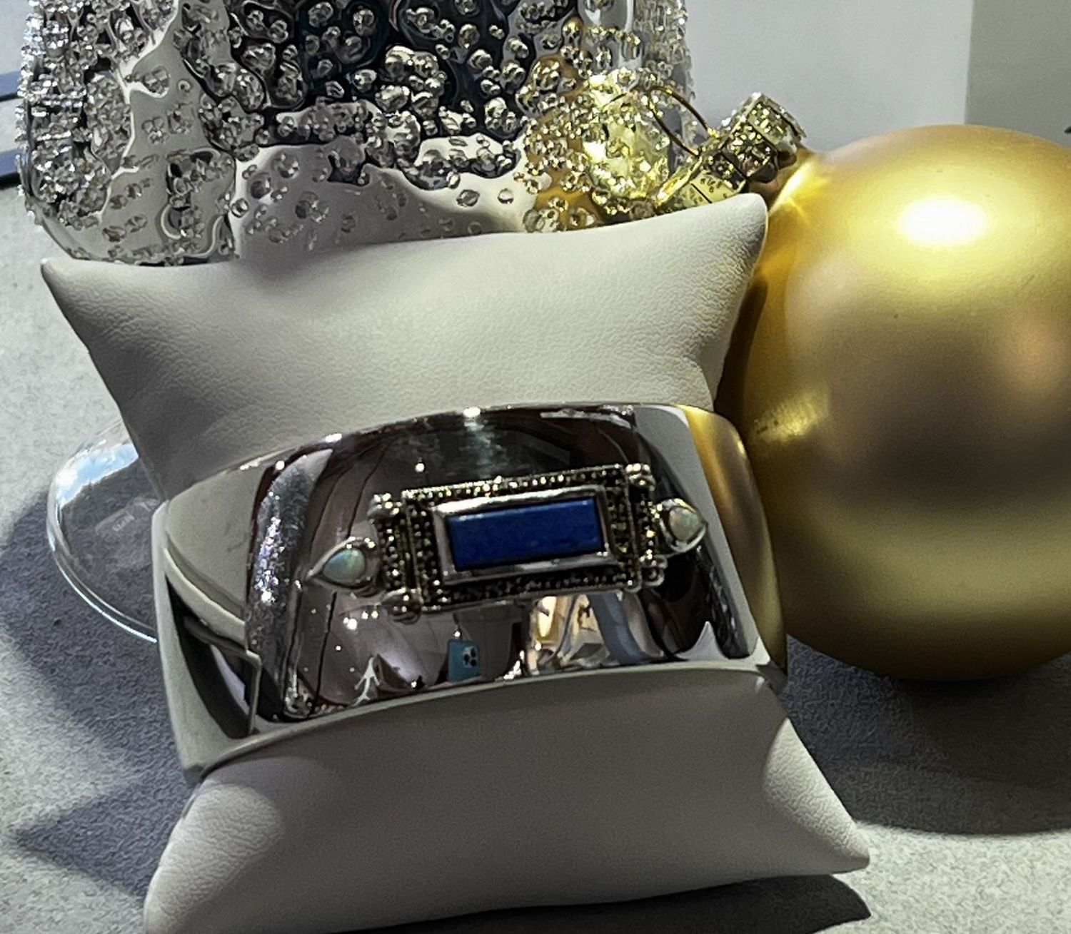 Lapis & Marcasite bar pin sterling cuff bracelet