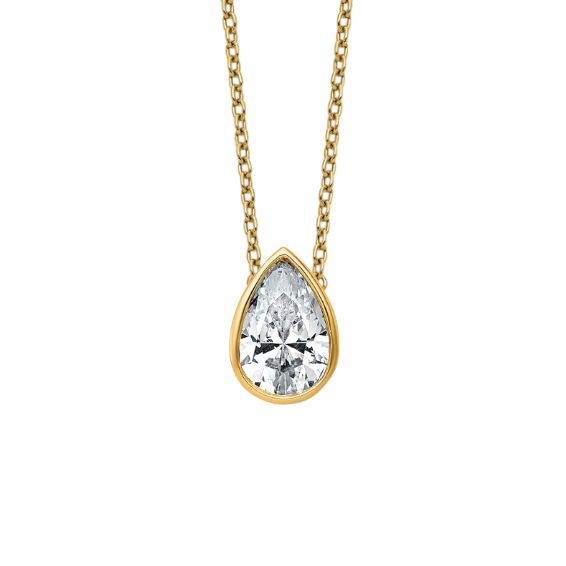 1 Carat Lab Grown Diamond Necklace Pear Shaped bezel set in 14K Yellow Gold 18 Pear Shaped Bezel Set 1 Carat Diamond Slide Pendant on Chain
