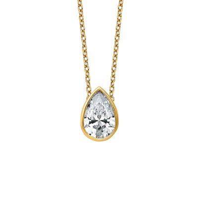 1 Carat Lab Grown Diamond Necklace Pear Shaped bezel set in 14K Yellow Gold 18 Pear Shaped Bezel Set 1 Carat Diamond Slide Pendant on Chain