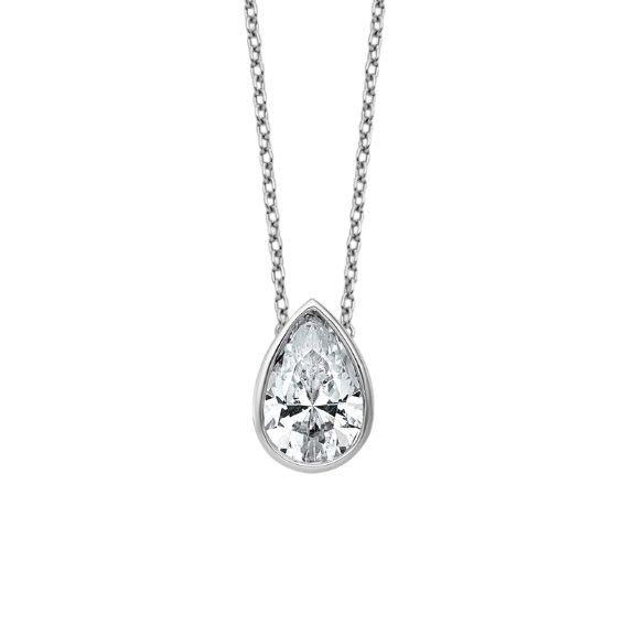 1 Carat Lab Grown Diamond Necklace Pear Shaped bezel set in 14K White Gold 18 1 Carat Lab Grown Diamond Necklace Pear Shaped bezel set in 14K White Gold 18"