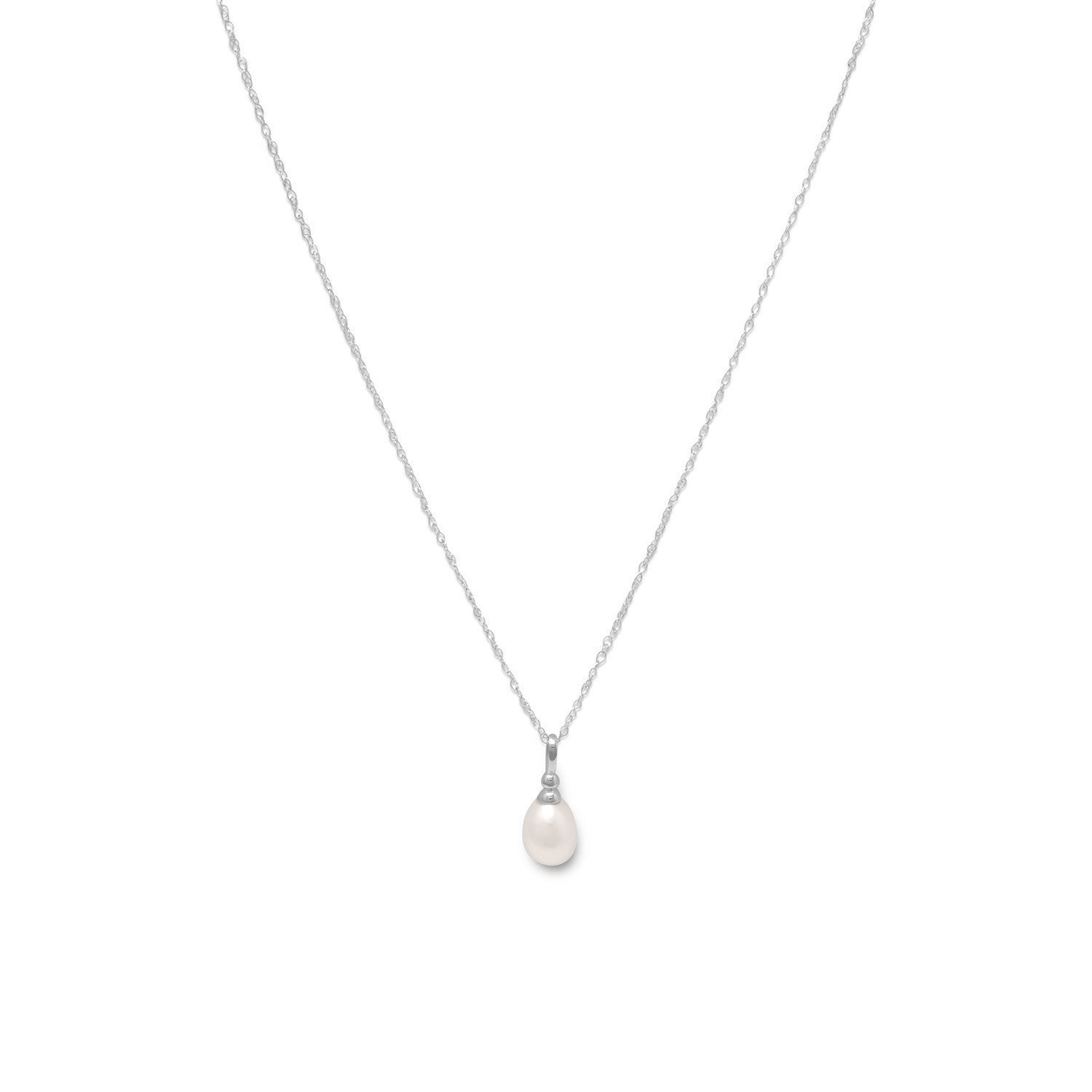 18" Rhodium Plated Cultured Freshwater Pearl Drop Necklace
