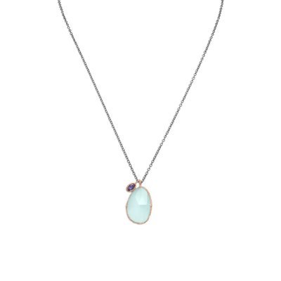 Two Tone Chalcedony and Iolite Drop Necklace