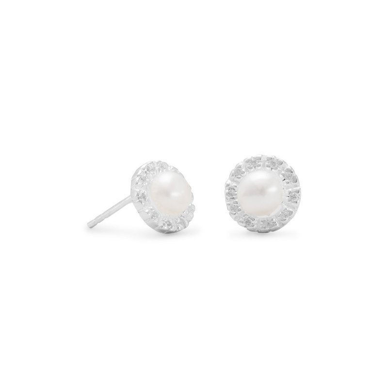 Cultured Freshwater and CZ Earrings
