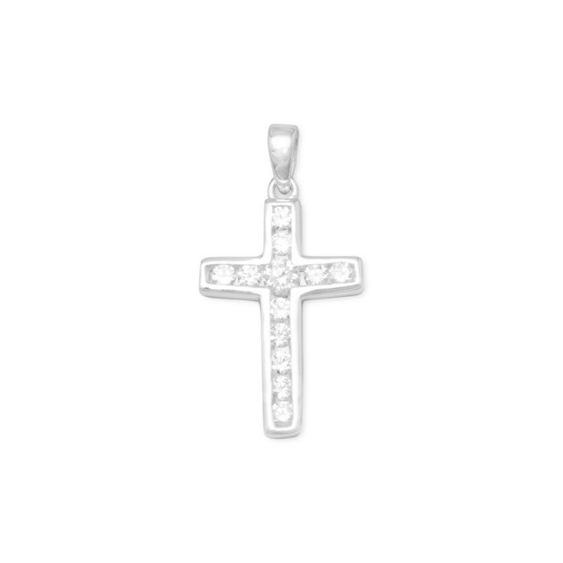 Small Channel Set CZ Cross Pendant