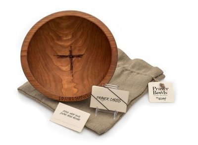 Noah Prayer Bowl Set with prayer cards and burlap gift bag.