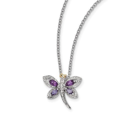 Sterling Silver dragonfly necklace with 14K gold accent Amethyst and Iolite stones