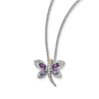 Sterling Silver dragonfly necklace with 14K gold accent Amethyst and Iolite stones Sterling Silver dragonfly necklace with 14K gold accent Amethyst and Iolite stones