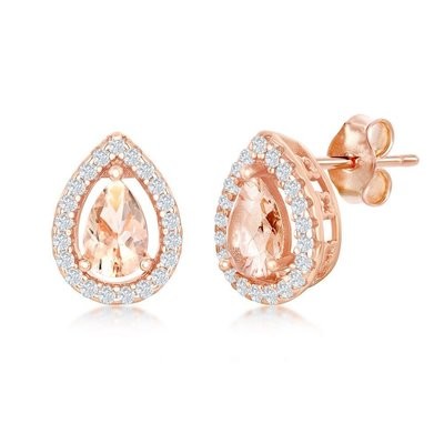 Morganite CZ pear shaped earrings.  Rose Gold  Plate over sterling silver.
