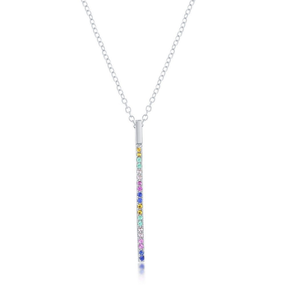 Rainbow CZ bar necklace sterling silver.
