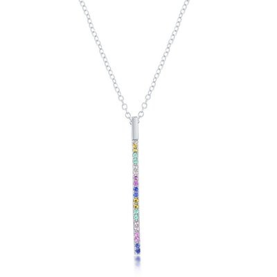 Rainbow CZ bar necklace sterling silver.