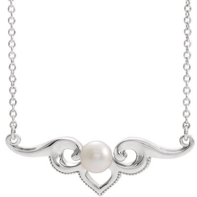 Sterling Silver Freshwater Pearl ornate bar necklace 18