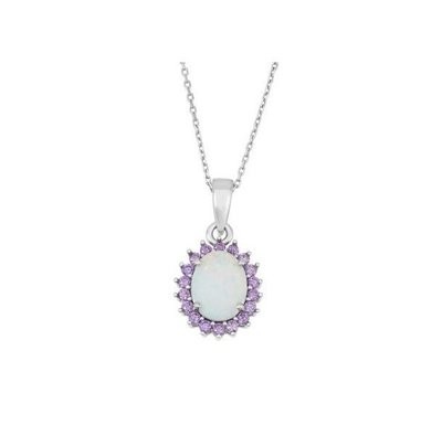 Opal and amethyst cz sterling silver necklace 18
