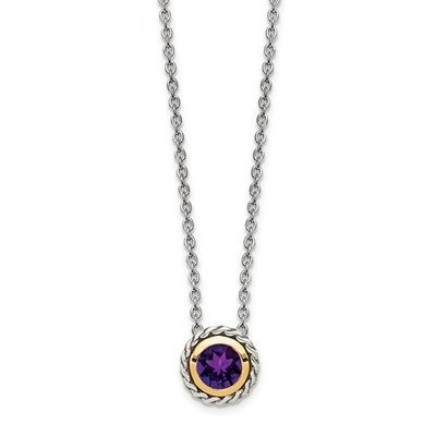 Genuine Amethyst necklace sterling silver with 18k Gold Accent around stone.