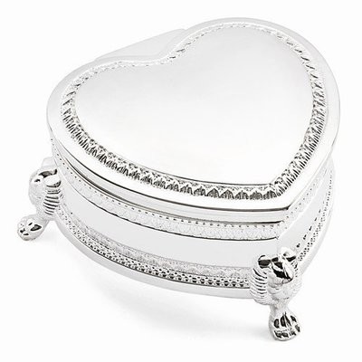 Silver Plate engravable heart shaped footed jewelry box 4.5