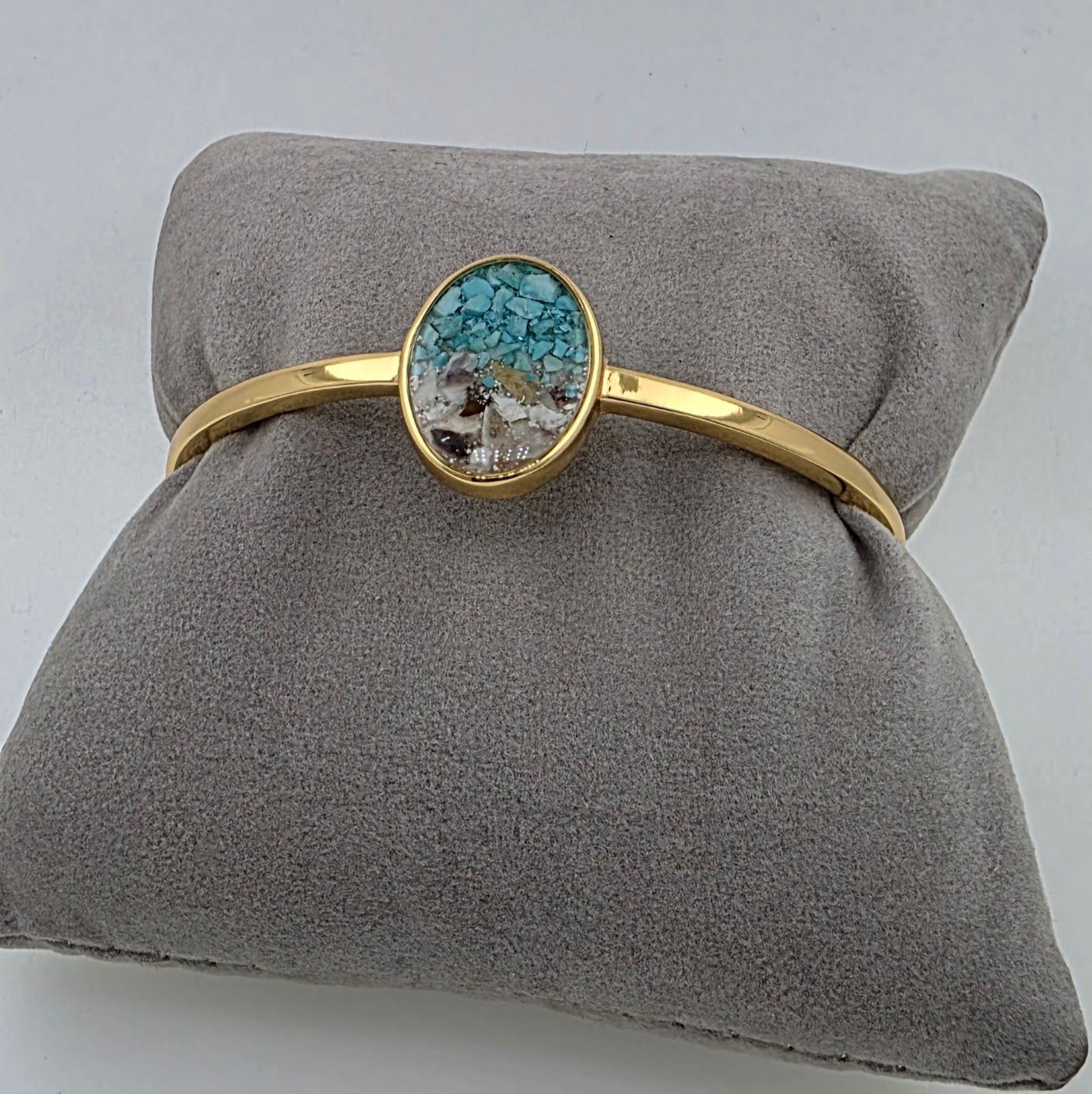 Oyster Shell and Turquoise oval cuff bracelet -  Dune Jewelry