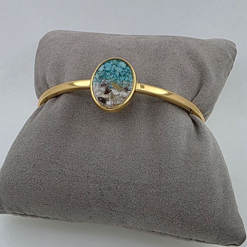 Oyster Shell and Turquoise oval cuff bracelet -  Dune Jewelry