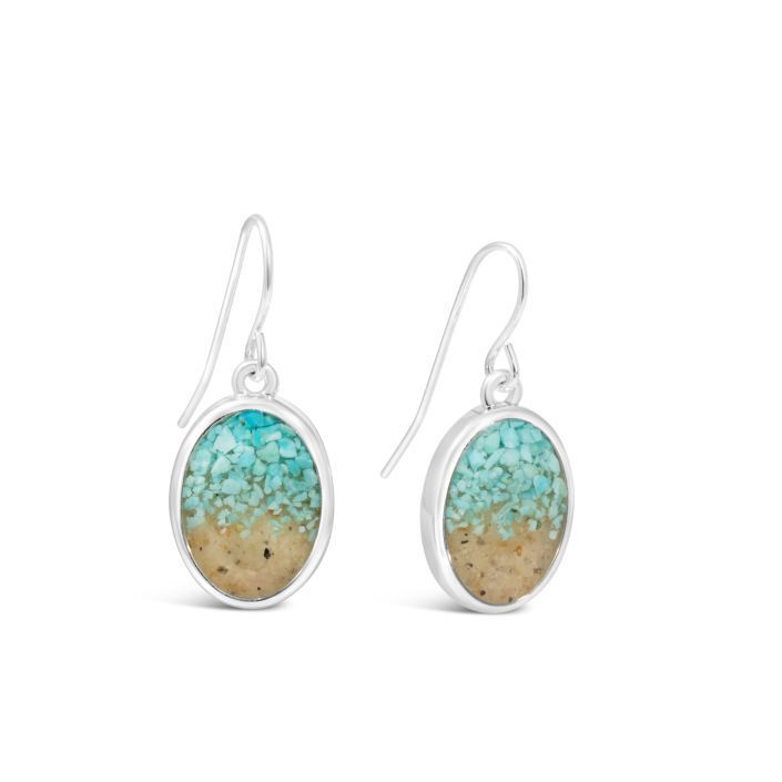 Explorer Oval Drop Earrings - Silver  - Turquoise and Oyster Shell Gradient