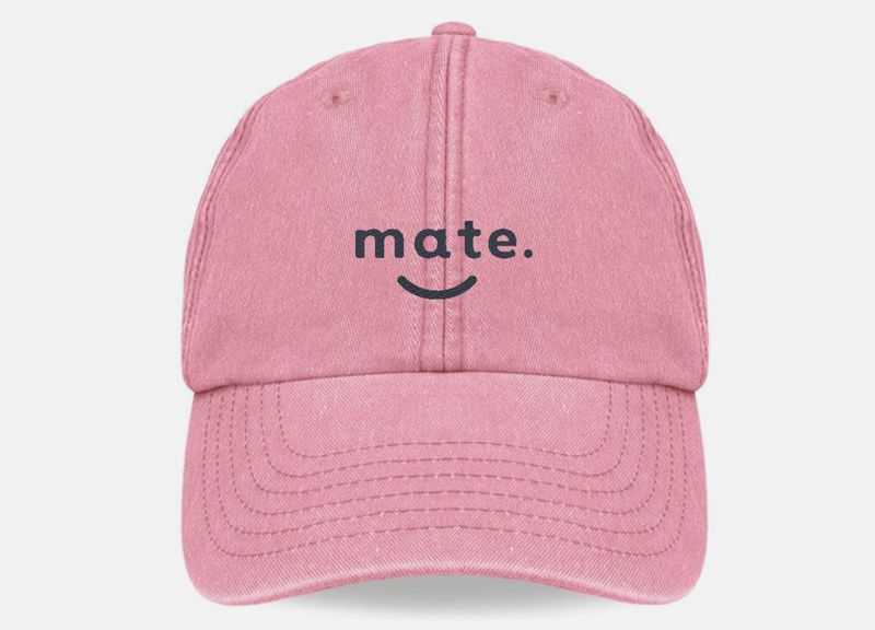 Dusty Pink Hat with Navy Logo Embroidery