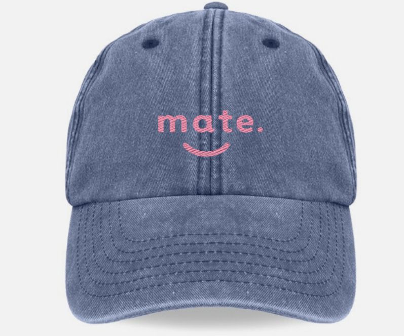 Washed Denim Colour Hat with Hot Pink Logo Embroidery