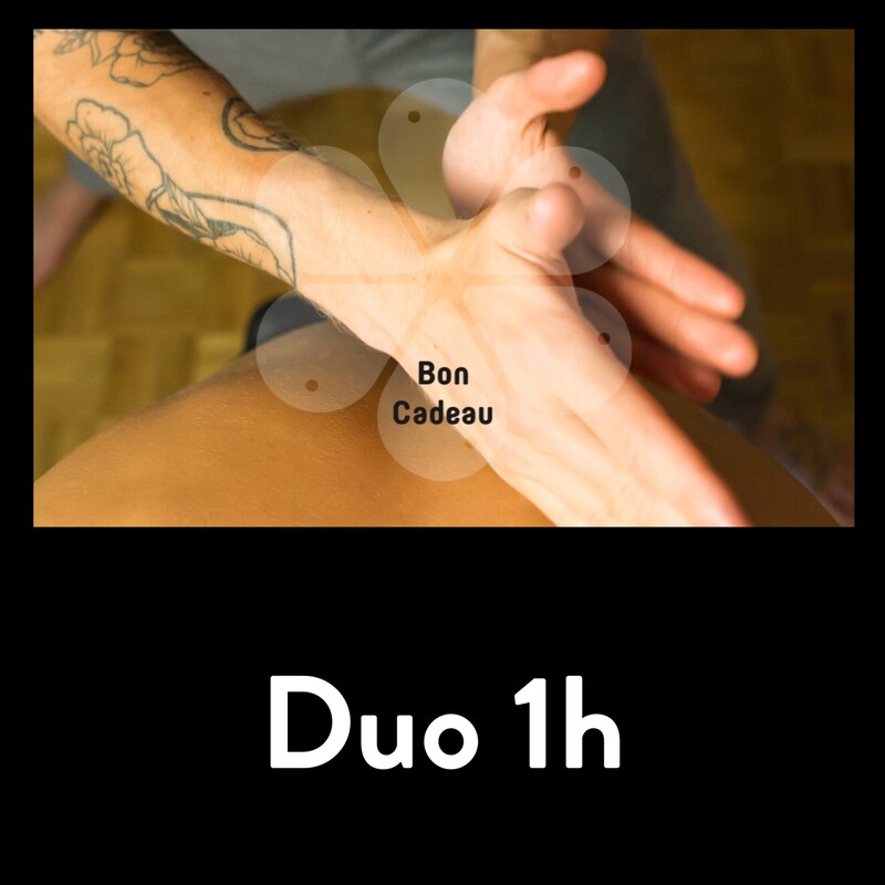 Carte cadeau pour un massage en duo d&#39;1 heure (temps d’accueil offert de 30 min supplémentaires au massage afin de le personnaliser au mieux)