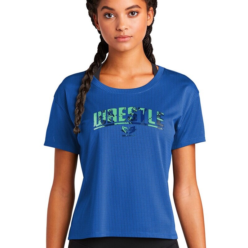 WRESTLE - MESH CROP TEE - Green and Blue