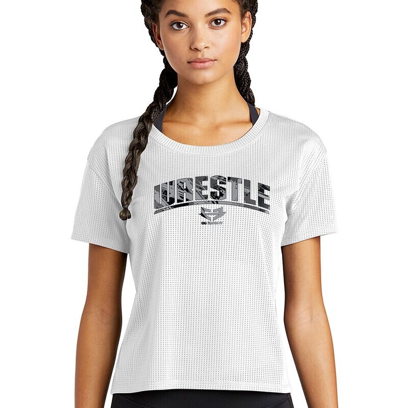 WRESTLE - MESH CROP TEE - Black and Gray