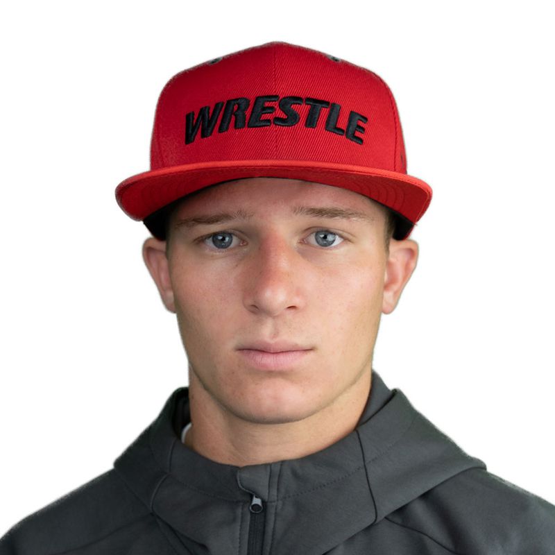 WRESTLE Flat Bill Hat - Red w/ Black Lettering
