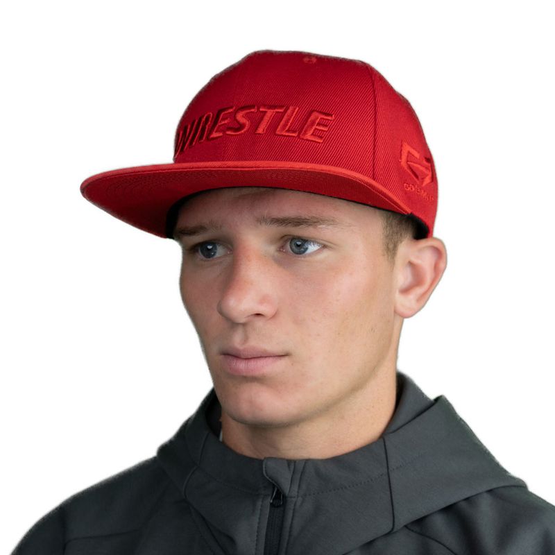 WRESTLE Flat Bill Hat - Red w/ Red Lettering