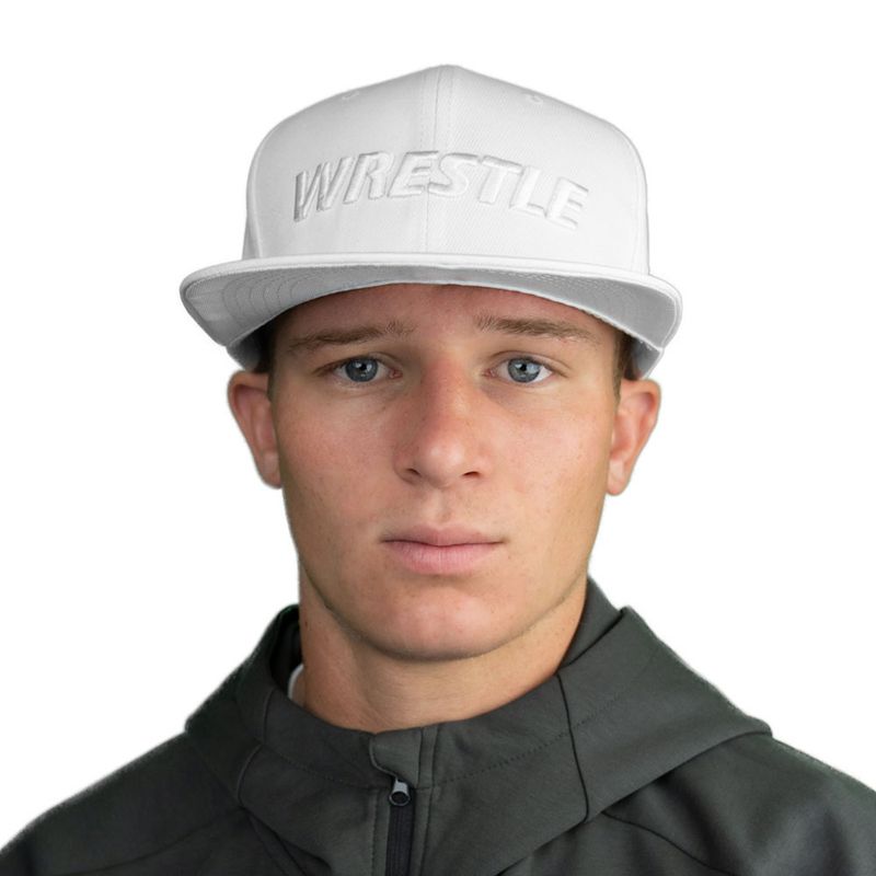 WRESTLE Flat Bill Hat - White w/ White Lettering
