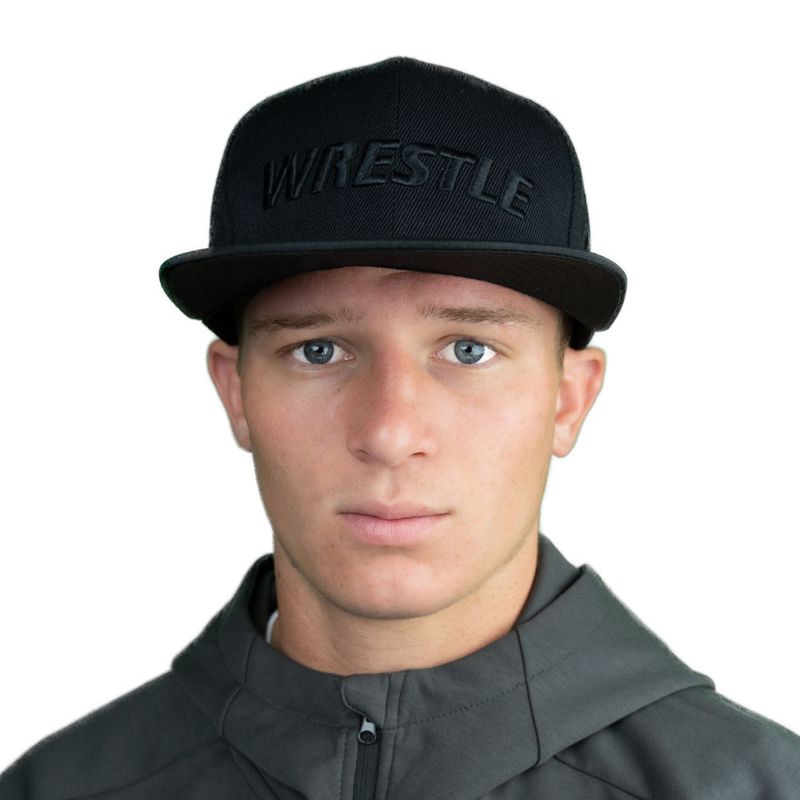 WRESTLE Flat Bill Hat - Black w/ Black Lettering