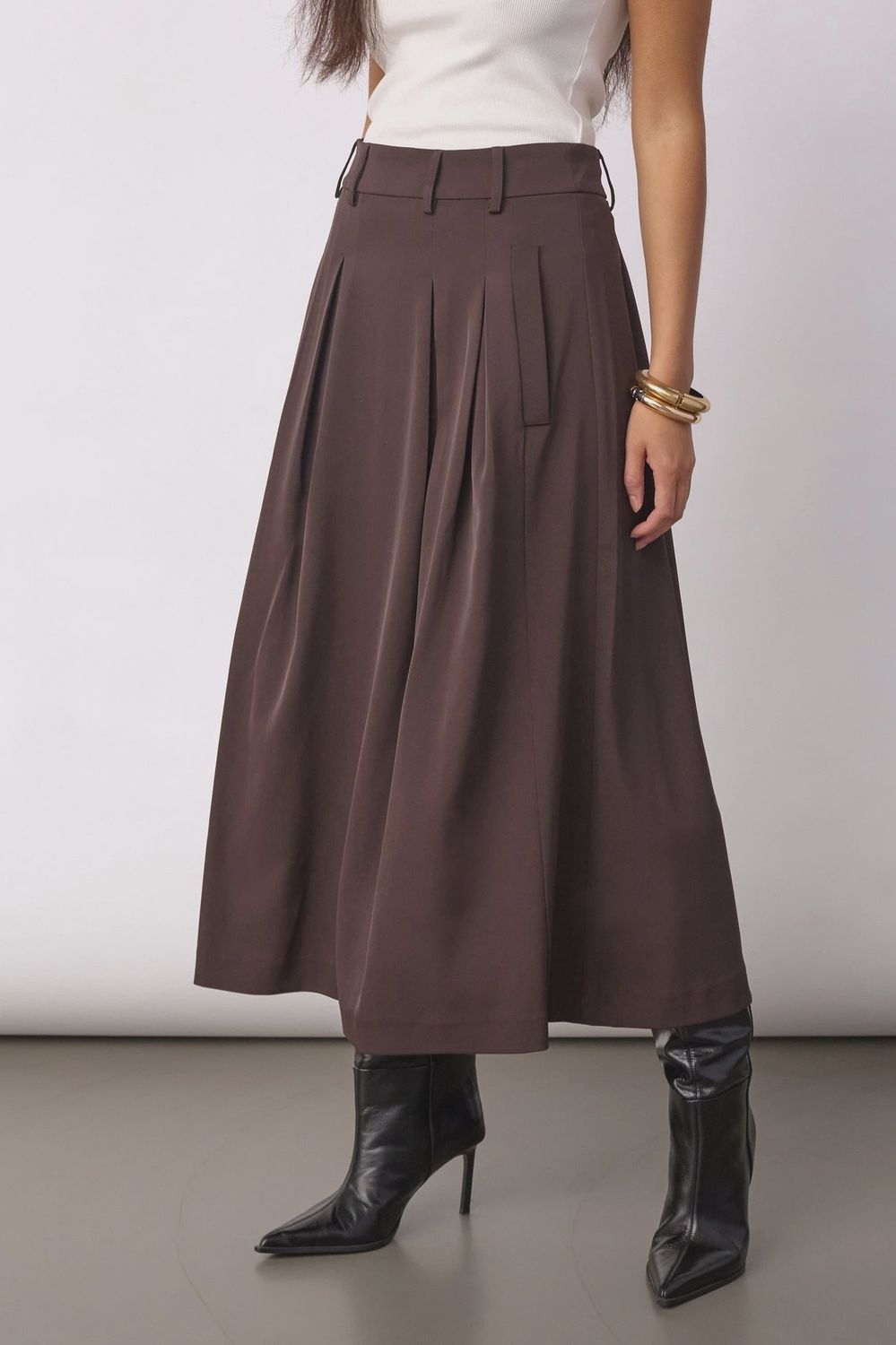 AliniCC Anya Pleat Skirt- Dark Brown