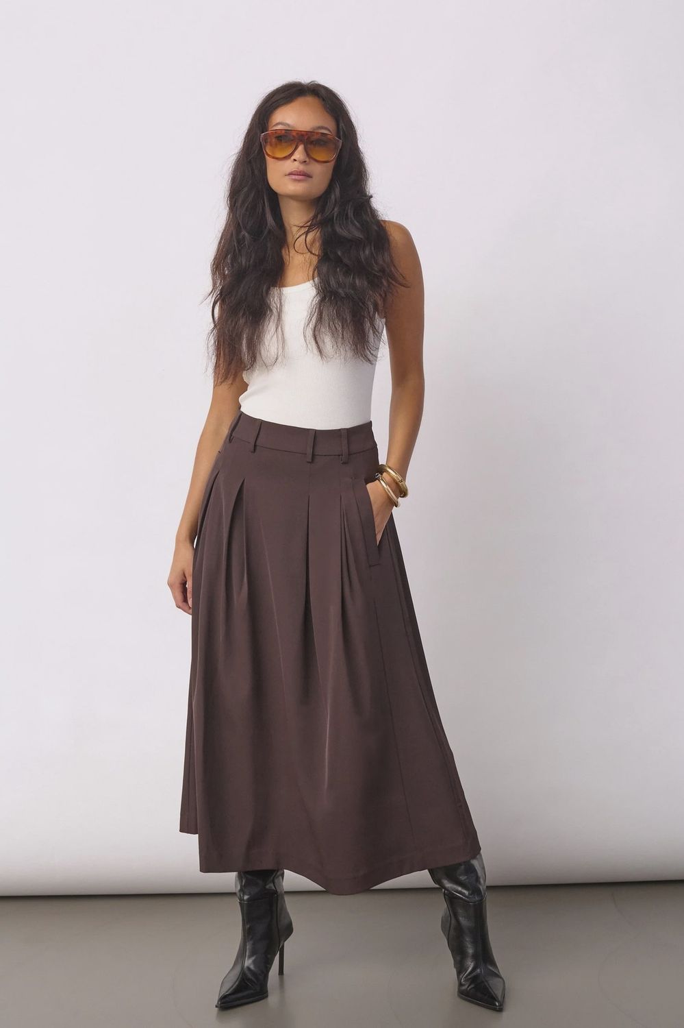 AliniCC Anya Pleat Skirt- Dark Brown