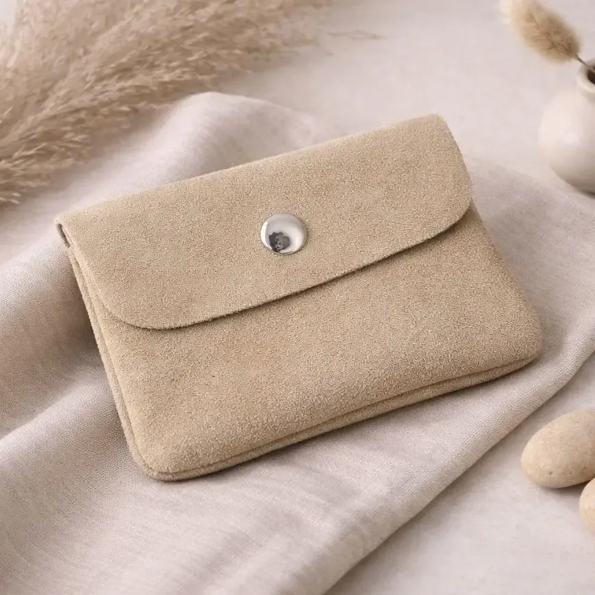 Leather Pouches - Small, Colour: Suede Beige, Model: Snap Pouches