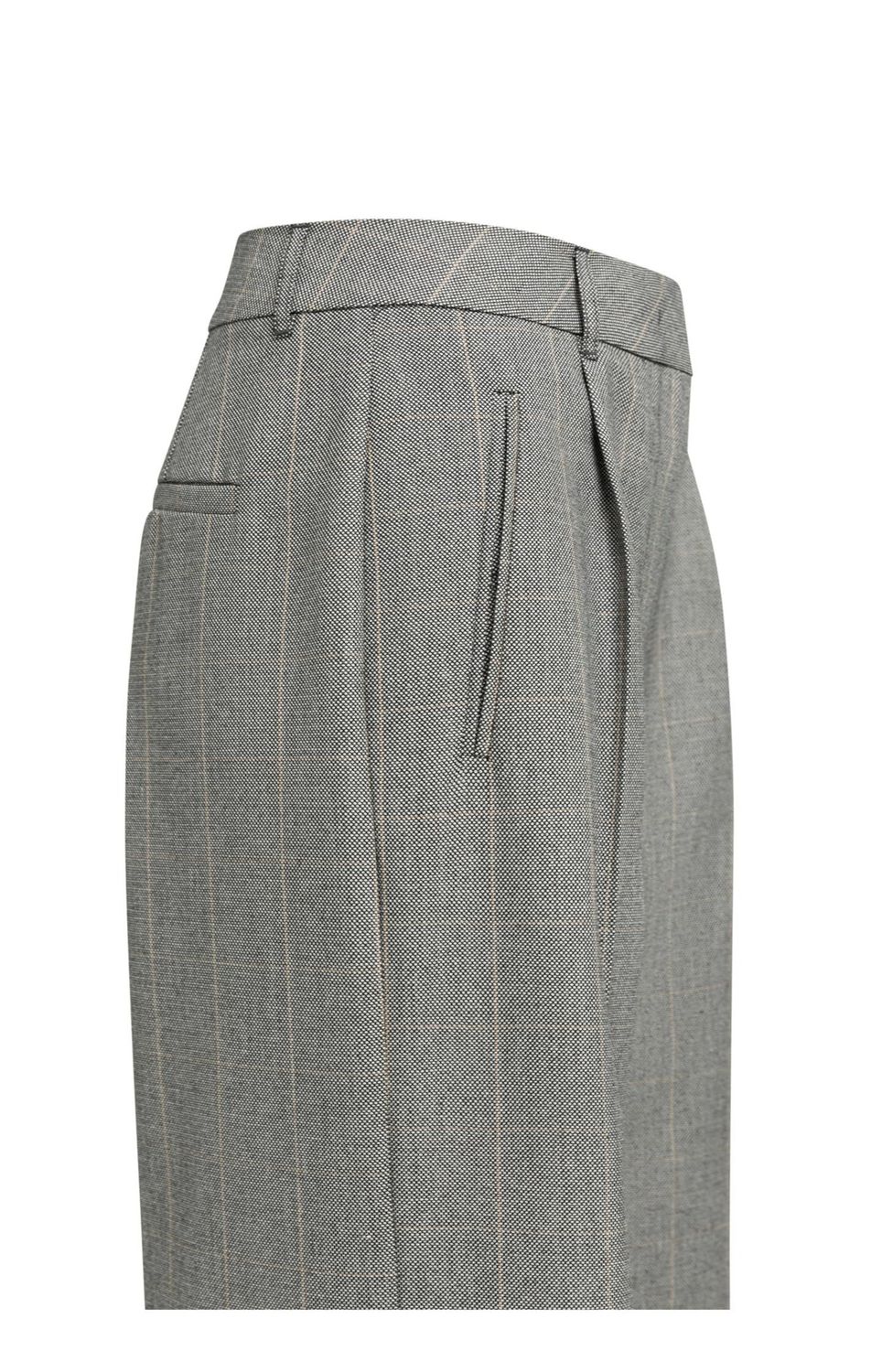 Woven Wide Leg Check Trousers with Pleat Details - Hole Black Dessin
