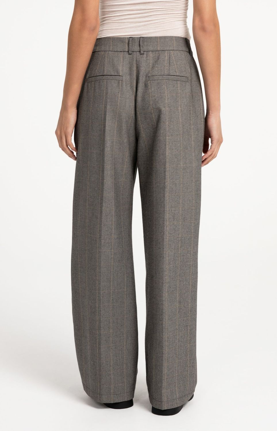 Woven Wide Leg Check Trousers with Pleat Details - Hole Black Dessin