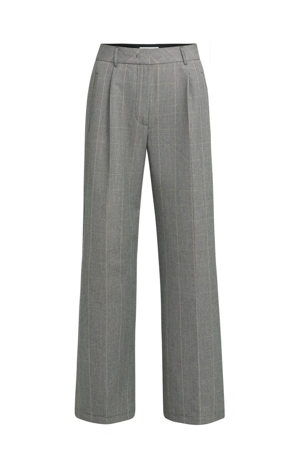 Woven Wide Leg Check Trousers with Pleat Details - Hole Black Dessin