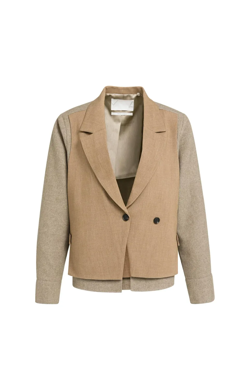 Blazer with Contrast Fabric and Loose Fit - Otter Brown Melange