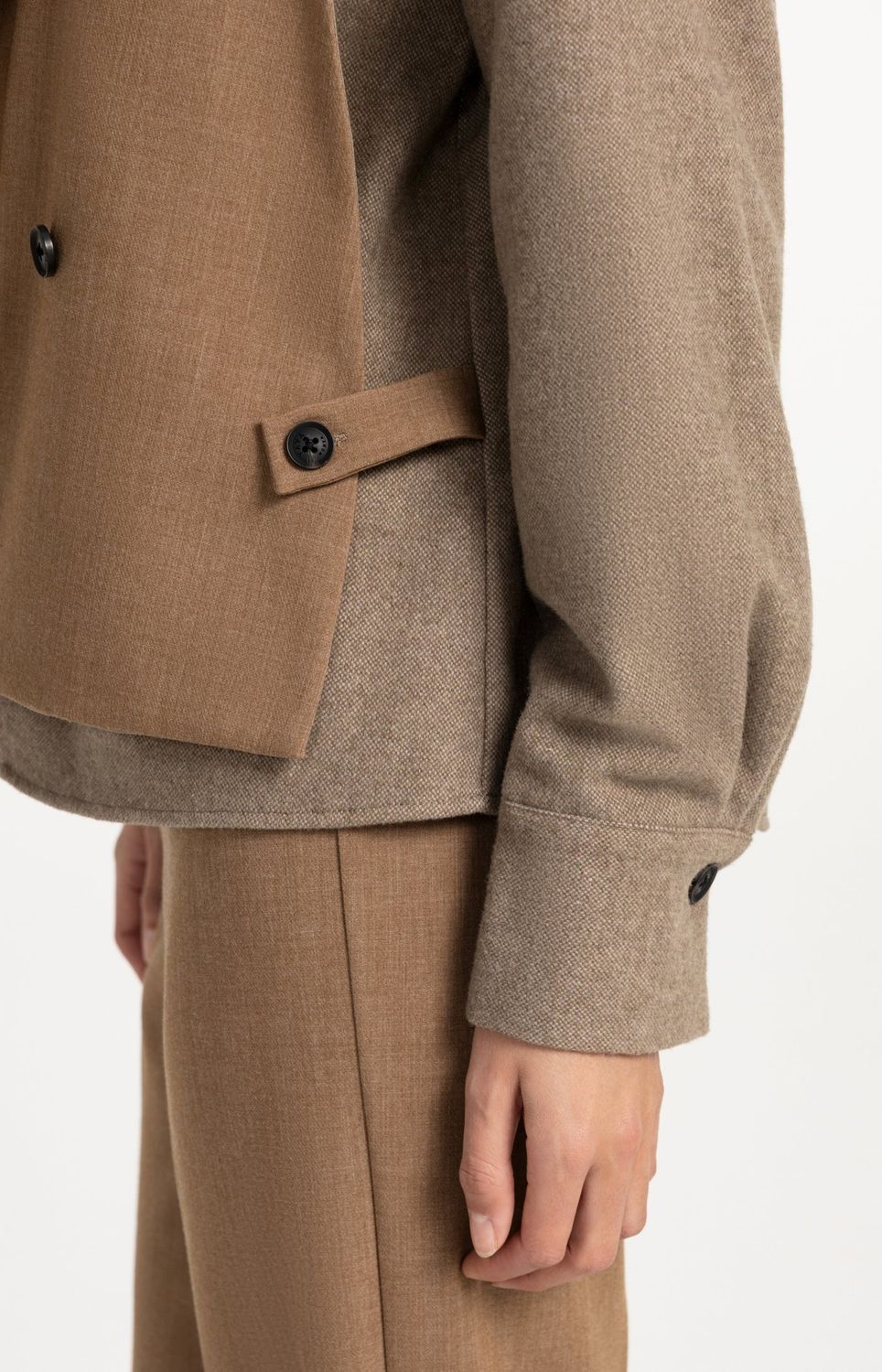 Blazer with Contrast Fabric and Loose Fit - Otter Brown Melange
